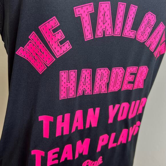 PINK Victoria's Secret Tank Top Small Black Graphic Racerback Tailgate Football - Picture 4 of 7